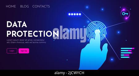 Hand touch fingerprint scanner. Biometrics Identify Authorization. Data protection and security. Vector illustration Stock Vector