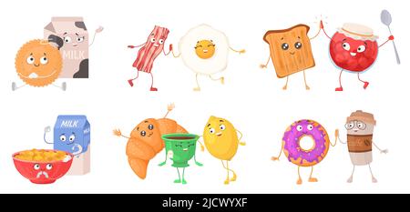 Cheerful breakfast with cute food isolated vector Stock Vector