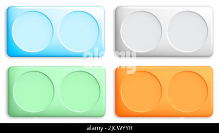 Set of rectangular buttons with rounded corners, divided into round areas. Element for design of web pages and interface. Vector isolated on white bac Stock Vector