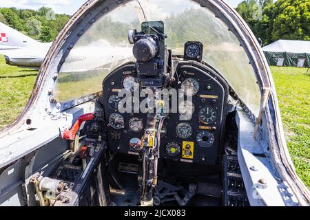 The cockpit of Polish jet trainer PZL TS-11 Iskra also called Spark. Ketrzyn, Poland, 11 June 2022 Stock Photo
