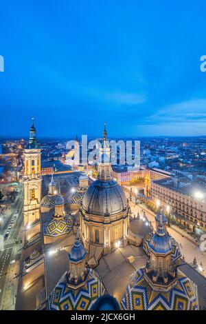 View from the Basilica of Our Lady of the Pillar, Zaragoza, Aragon, Spain, Europe Stock Photo
