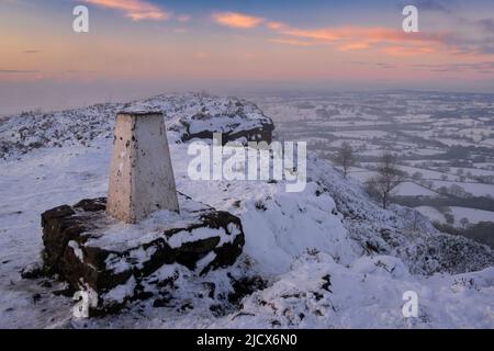 View from Bosley Cloud Trig Point and the Cheshire Plain in winter, near Bosley, Cheshire, England, United Kingdom, Europe Stock Photo