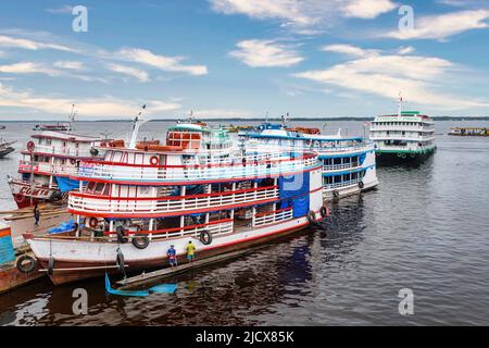 Amazon river cruise ships, Manaus, Amazonas state, Brazil, South America Stock Photo