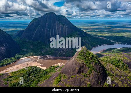 Colombia Granitic Rocks Aerial of the huge granite hills, Cerros de Mavecure, Eastern Colombia ...