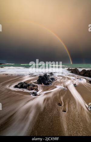 Rainbow at Traigh Bheag, Isle of Harris, Outer Hebrides, Scotland, United Kingdom, Europe Stock Photo