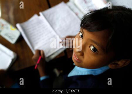 Boy at school, morning class room, Kathmandu, Nepal, Asia Stock Photo