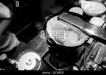 Brewign third wave coffee with chemex glass and drip kettle for pure flavor  in good design on wooden table Stock Photo - Alamy