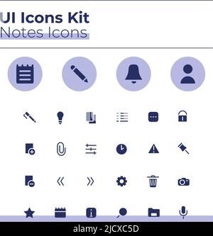 Notes UI icons kit Stock Vector