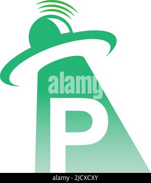 Ufo catch letter P icon design illustration vector Stock Vector