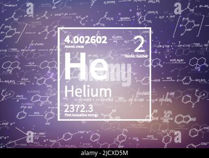 Helium chemical element with first ionization energy, atomic mass and electronegativity values on scientific background Stock Vector