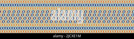 Stitch effect stripe vector seamless border. Hand drawn needlework looped needlework banner.Blue orange striped design.Folk art style embroidery Stock Vector
