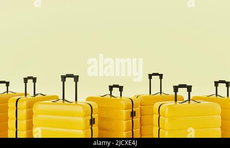 Group of yellow trolley suitcases on isolated background. Travel object and wanderlust concept. 3D illustration rendering Stock Photo