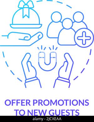 Offer promotions to new guests blue gradient concept icon Stock Vector