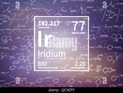Iridium chemical element with first ionization energy, atomic mass and electronegativity values on scientific background Stock Vector