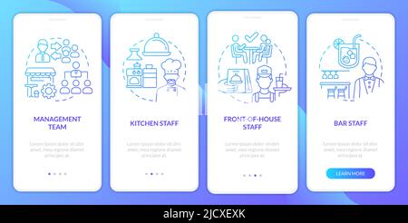Key positions in restaurant blue gradient onboarding mobile app screen Stock Vector