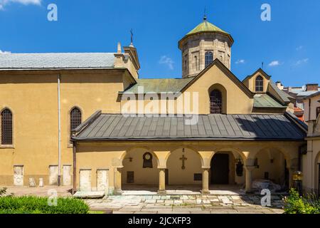 Lviv, Ukraine - 09 June 2018: Courtyard at the Christianity in the Armenian Cathedral of the Assumption of Mary in Lviv. Stock Photo