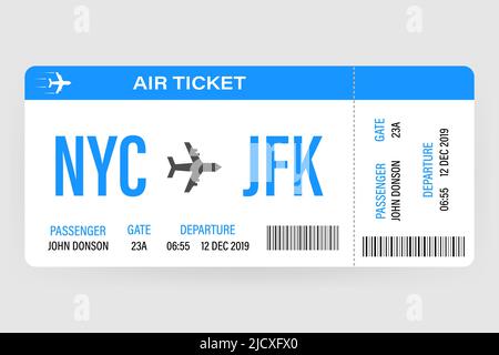 Modern and realistic airline ticket design with flight time and passenger name. vector illustration Stock Vector