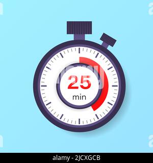 The 25 minutes timer. Stopwatch icon in flat style Stock Vector