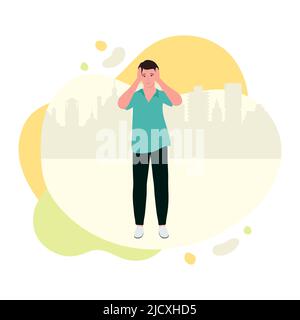 Vector illustration Man is upset. Emotions. Depressed man is in pain. Businessman has problems at work. Lack of funds, inability to pay. Man suffering Stock Vector