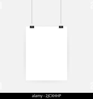 Set of multicolored binder clips on a piece of paper on a transparent background. Clerical clothespin on Stock Vector