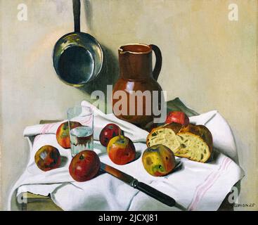 Felix Vallotton, Apples, Jug, Glass Of Water And Tin Pan, still life painting in oil on canvas, 1925 Stock Photo