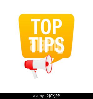 Hand holding megaphone with Top Tips Stock Vector