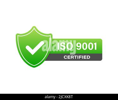 ISO 9001 Certified badge, icon. Certification stamp. Flat design vector Stock Vector