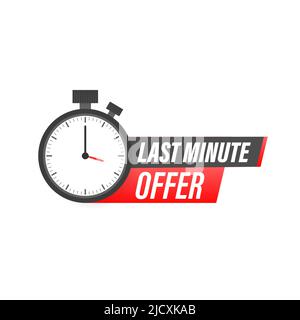 vector illustration last minute deal button, flat label flag sign, alarm  clock countdown logo Stock Vector