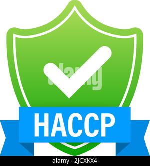 HACCP - Hazard Analysis Critical Control Points icon with award or checkmark. Stock Vector