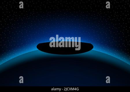 Dawn from space. Dawn from space. Rising sun behind the earth. Vector background. Stock Vector