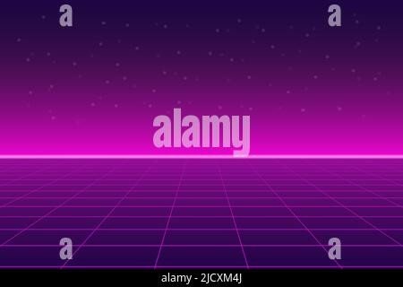 Bright retro pink purple background futuristic landscape 1980s style. Stock Vector