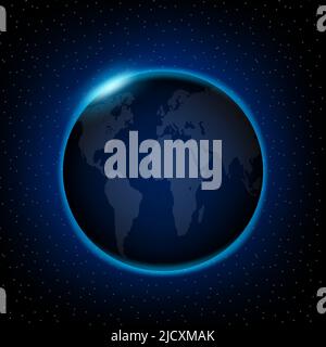 Dawn from space. Dawn from space. Rising sun behind the earth. Vector background. Stock Vector