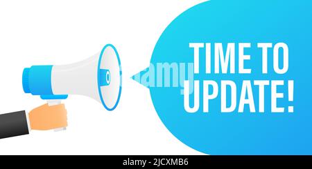 Hand holding megaphone - Time to update. Stock Vector