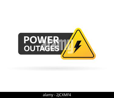 Power outage symbol. Electricity symbol on yellow caution triangle with text. Stock Vector