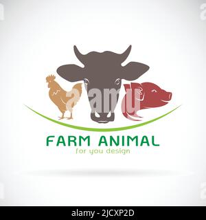 Vector group of animal farm label., Cow, pig, chicken. Logo Animal. Easy editable layered vector illustration. Stock Vector