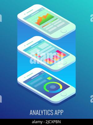Analytics app concept vector flat isometric illustration Stock Vector