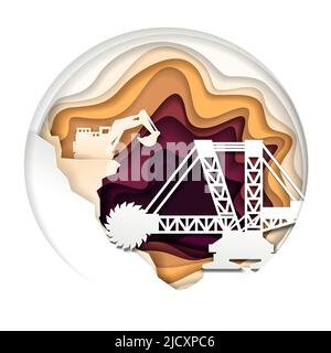Mining heavy industry concept vector illustration in paper art style Stock Vector