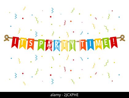 Multicolored bright buntings flags garlands. It's party time Stock Vector