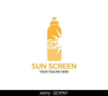 Sunscreen protection and sun safety. logo design. Sunscreen cream, lotion, Sunscreen sunblock lotion  vector design and illustration. Stock Vector