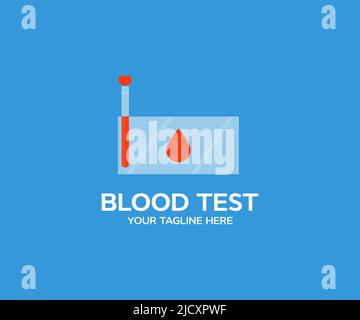 Blood test tubes,  examining blood test tubes at her laboratory dna testing logo design. Medical test tubes with blood  vector design and illustration Stock Vector
