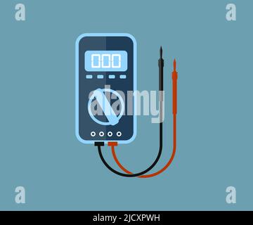 Digital multimeter logo design. Digital multimeter with probes for measuring voltage, current, resistance. vector design and illustration. Stock Vector