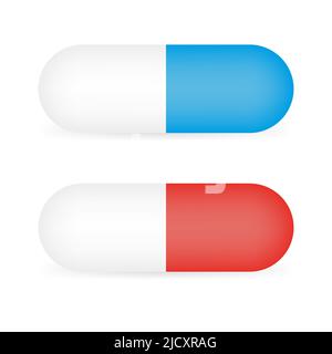 Red and blue Template Pills Capsules Isolated. Ready for Your Design. Vector illustration Stock Vector