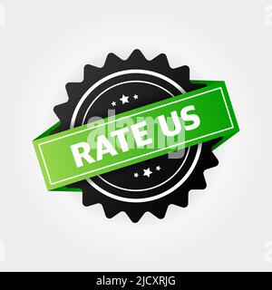 Rate us label, stamp on white background. Vector stock illustration. Stock Vector