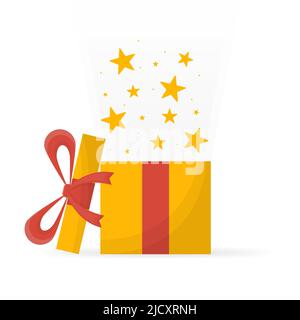 Prize box opening and exploding with fireworks and stars. Stock Vector