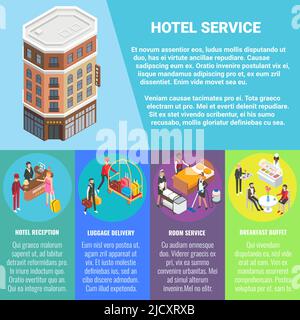Hotel service concept vector flat isometric poster, banner Stock Vector
