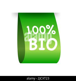 100 percent Bio label. Natural, organic. Green ribbon Stock Vector