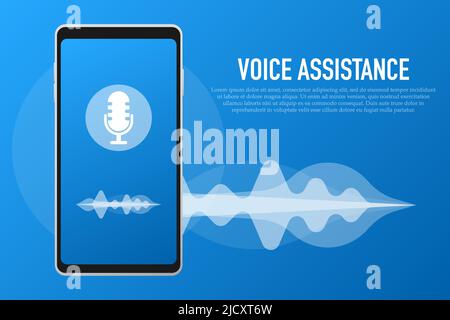 Voice assistant and voice recognition concept. Stock Vector