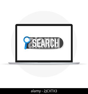Web search on laptop. Flat design business people concept. Vector illustration concept for web banner, business presentation, advertising material. Stock Vector