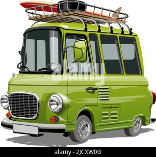 Vector cartoon camper van. Available eps-10 vector format separated by groups with transparency effects for one-click repaint Stock Vector