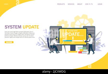 System update vector website landing page design template Stock Vector
